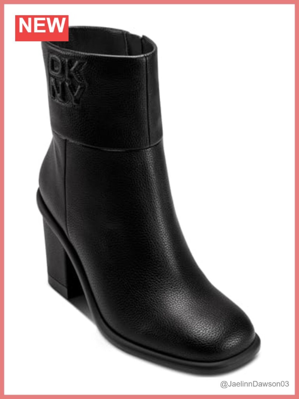 DKNY Heeled Ankle Booties with Logo Women's Leather Square Toe Block Heel Zip